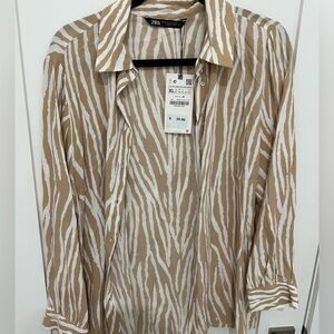 Zara printed button down blouse